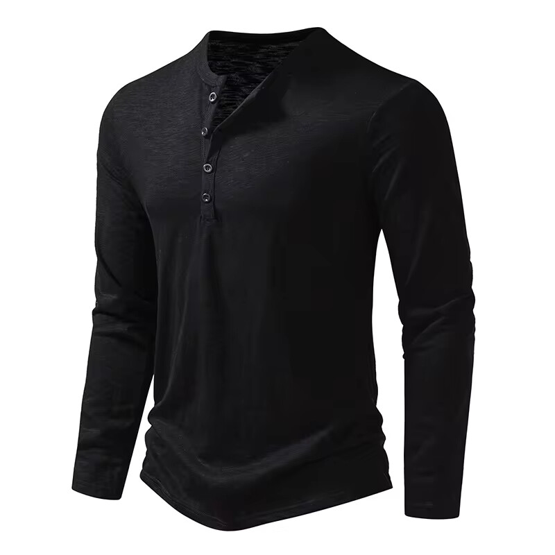 Men's Shirt Cotton Henley Neck T-Shirts Long Sleeve Casual Button Plain 25% OFF