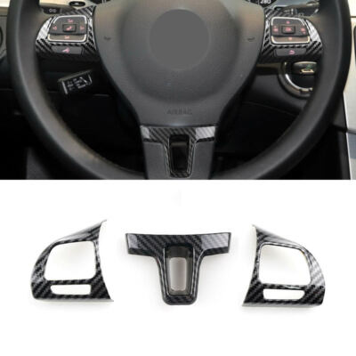 3pc Carbon Fiber Steering Wheel Button Trim Cover For VW Golf 6 Passat B7 Tiguan