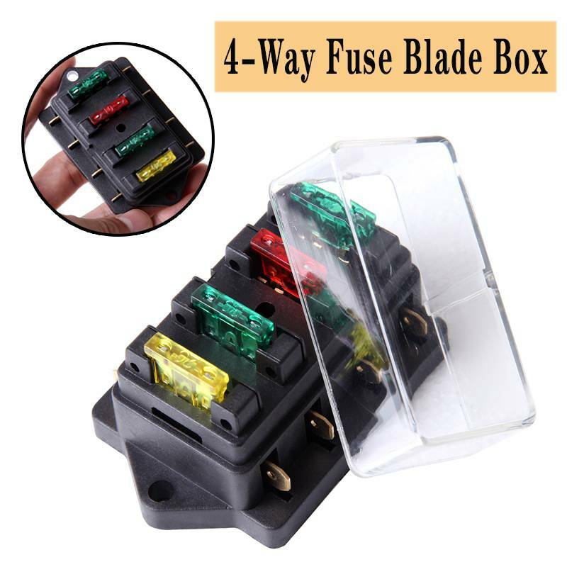 4 Way Fuse Blade Holder Box Block Black Car Vehicle Automotive Circuit w/ Fuse
