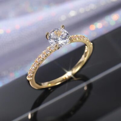 Yellow Gold Filled Womens Crystal Ring Wedding Rings Fashion Rings Jewelry Gifts