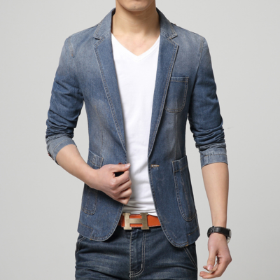2023 Men Fashion Denim Blazers Single breasted Suits men s Casual