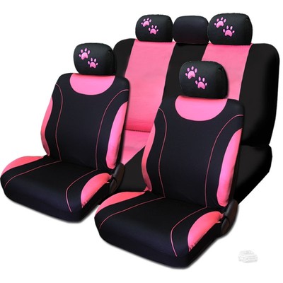 For Volkswagen Pink Paws Car Seat Covers Set Black Pink Car Truck SUV
