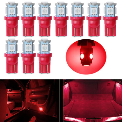 10PC 12V T10 Red 194 168 2825 W5W 5050 5SMD LED Bulb for Car Interior Lights