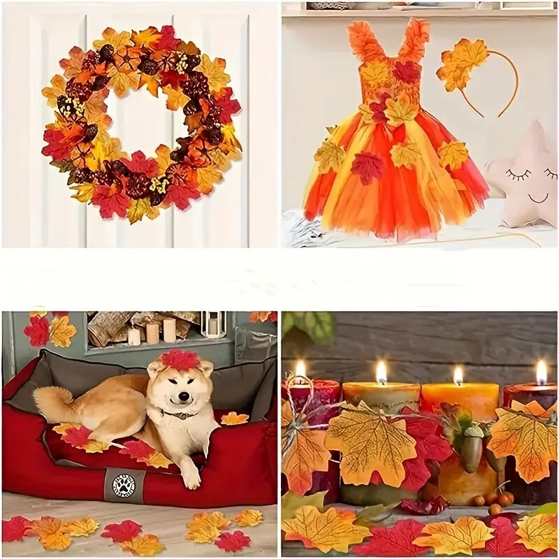 100X Artificial Maple Leaves – Autumn Leaf Decorations for Halloween & Crafts
