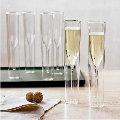 Elegant Double Wall Crystal Clear Champagne Flute Wine Glass 115ml Bar Party