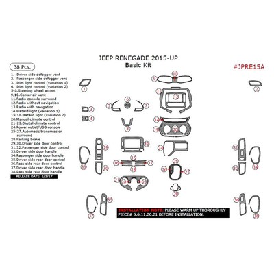 For Jeep Renegade 15-17 Remin Titanium Burl Wood Basic Dash Kit 38 Pcs