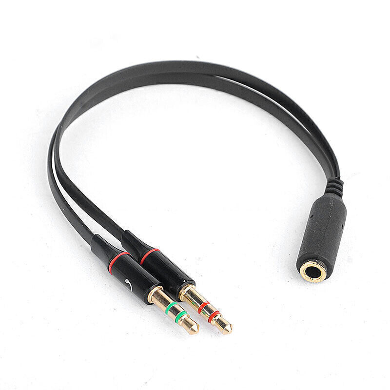 3.5 Female to Dual 3.5 Male Splitter Audio Headphone Mic Headset Jack Adapter