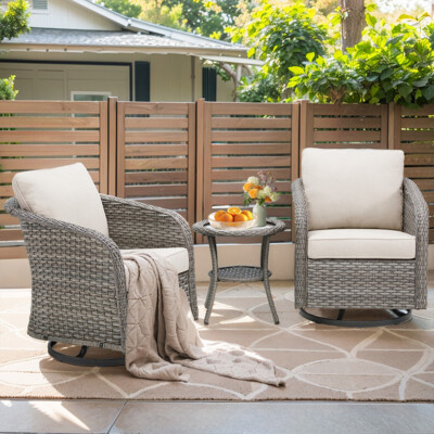 3PCS Rattan Furniture Set Chair Coffee Table Conversation Set Outdoor W/ Cushion