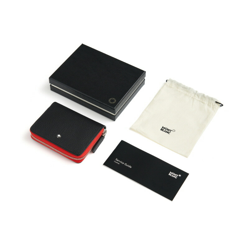 Pre-owned Montblanc Genuine  Meisterstück Natural Leather Coin Wallet Purse Pouch Pocket In Black & Red