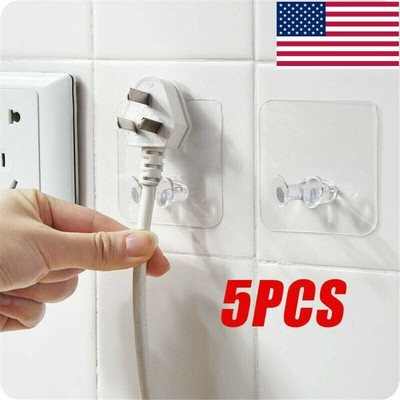 5Pcs Self-Adhesive Wall Mount Hooks Heavy Duty No Trace Sticker For Bathroom
