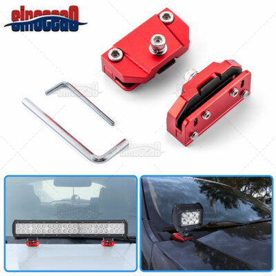 2X RED Universal Car A-Pillar Hood LED Work Light Bar Mount Bracket Clamp Holder