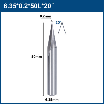 1/4 Shank Milling Cutter 2Flute Straight V Bit End Mill 15 20D CNC Engraving Bit