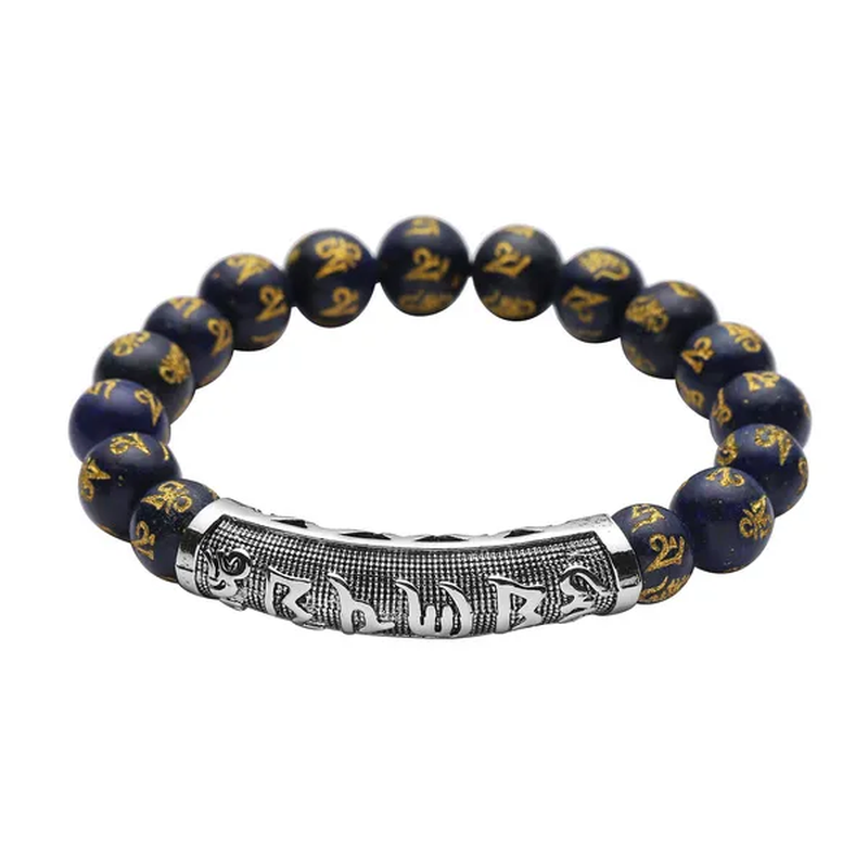 Shop LC Silvertone Feng Shui Mantra Lapis Lazuli Carved Stretch Beaded Bracelet Jewelry for Women Ct. 115.25