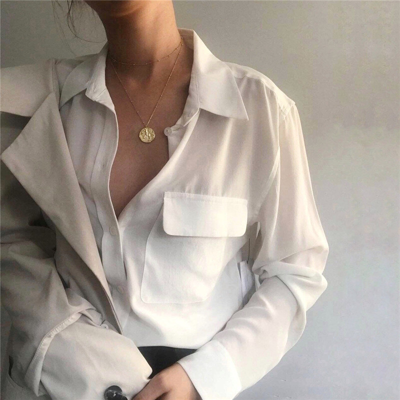 Classic Double Pockets Equipment Silk Long Sleeve Shirts