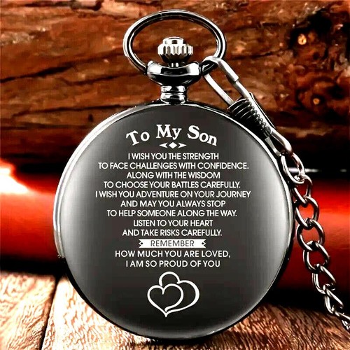 Reloj bolsillo redondo negro letras "A mi hijo" regalo endiciones regalo moda
