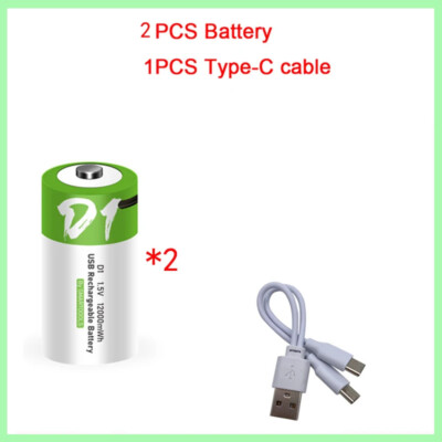1-10PCS USB Rechargeable D Size Batteries LR20 1.5V 12000mWh w/ Type-C Cable