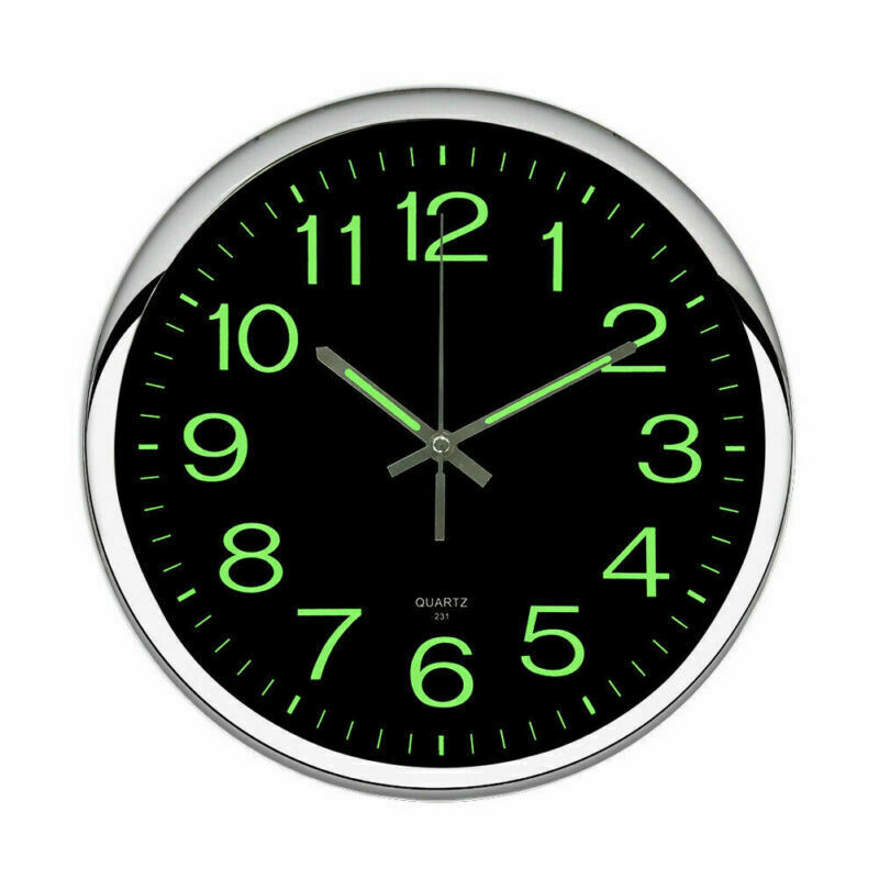 Large Wall Clock Glow In Dark Silent Quartz Indoor Outdoor Luminous Decor 12''