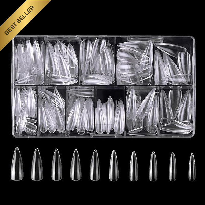 Clear Nail Tips, 500 Pieces Full Cover False Nails, 10 Sizes Press on Gel Nail T