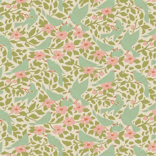 Quilting Patchwork Fabric TILDA Songbird Ava Green 50x55cm FQ