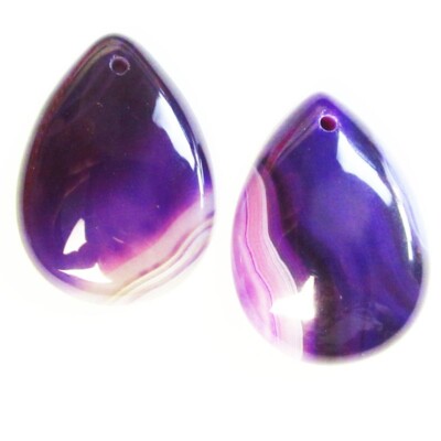 2Pcs 34x24x7mm Purple Onyx Agate Teardrop Pendant Bead D93771