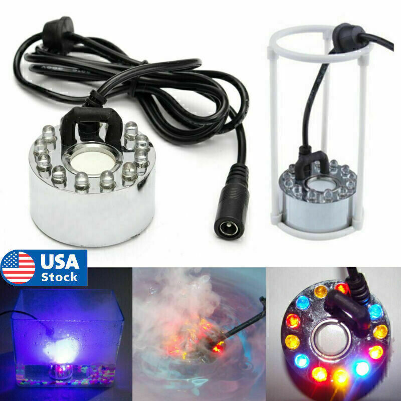 12 LED Mist Maker Fogger Water Fountain Pond Fog Machine Atomizer Air Humidifier