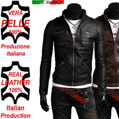 MARKENLOS - UNSERER PRODUKTION - HAND GEMACHT - IT DE HERREN LEDERJACKE BIKER MEN'S LEATHER JACKET COAT HOMME VESTE EN CUIR N16AB8