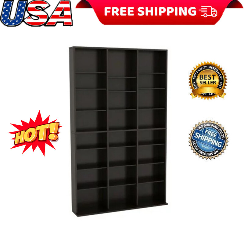 Adjustable Wood Media Storage Shelf Bookcase DVD CD Rack Tower 40