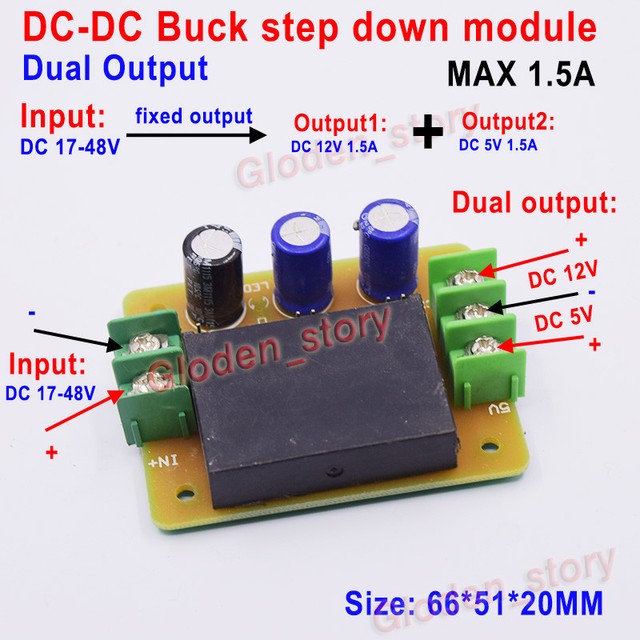 DC-DC 24V-100V to 5V 12V Buck Step Down Micro Converter Dual Output Power Module