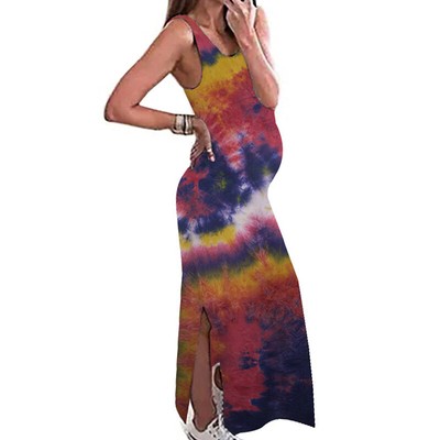 DE Damen Tie Dye Ärmellos Umstandskleid Schwangerschaftskleid Mutterschaft Kleid
