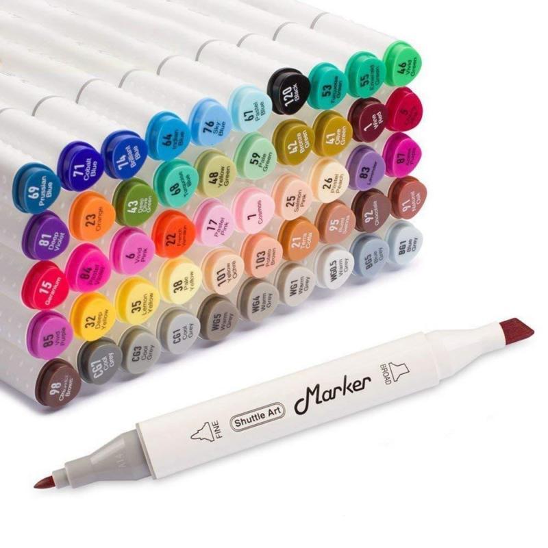 Shuttle Art 50 Colors Dual Tip Art Markers,Permanent Marker Pens Highlighters Wi