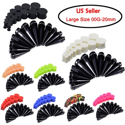 12-26PC Big Ear Stretching Kit Acrylic Taper Solid Silicone Tunnel Plug Gauges