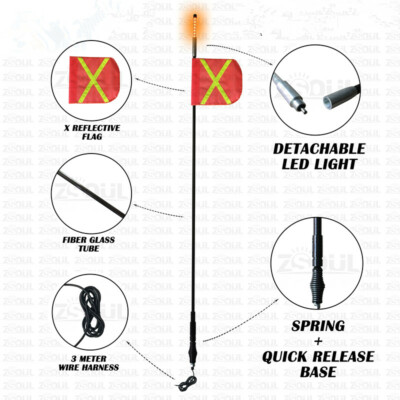 8ft led whip antenna flag Whip mining safety light for atv utv buggy rzr off-roa