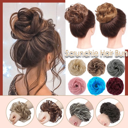 Real Curly Messy Bun Hair Piece Scrunchie Warp Hair Extensions Natural as Human