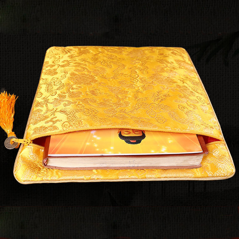 1-x-fabric-bag-yellow-satin-jacquard-buddhist-buddha-book-gift-storage-container
