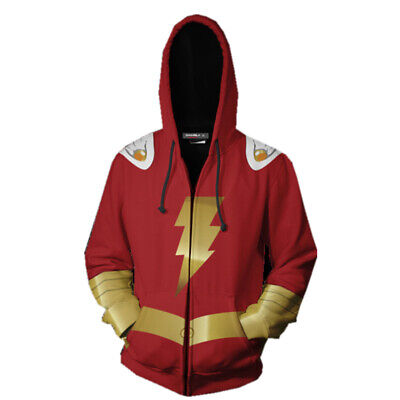Shazam Hoodie Cosplay Superhero Billy Batson Red Flash Jacket Sweatshirt Costume