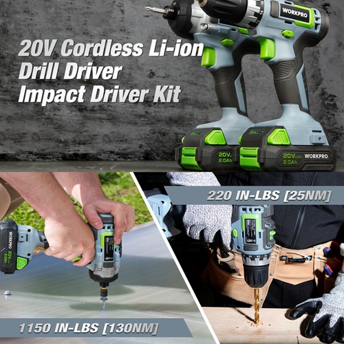 WORKPRO 20V Cordless Drill Combo Kit Drill Driver Impact Driver Battery Charger