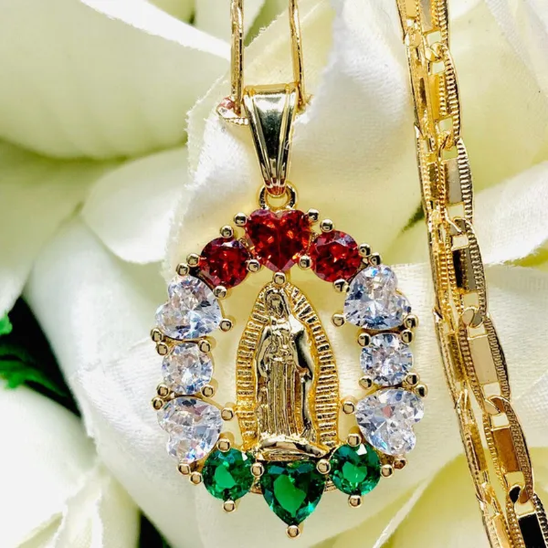 14K Gold Plated Virgin Guadalupe Pendant Necklace 24