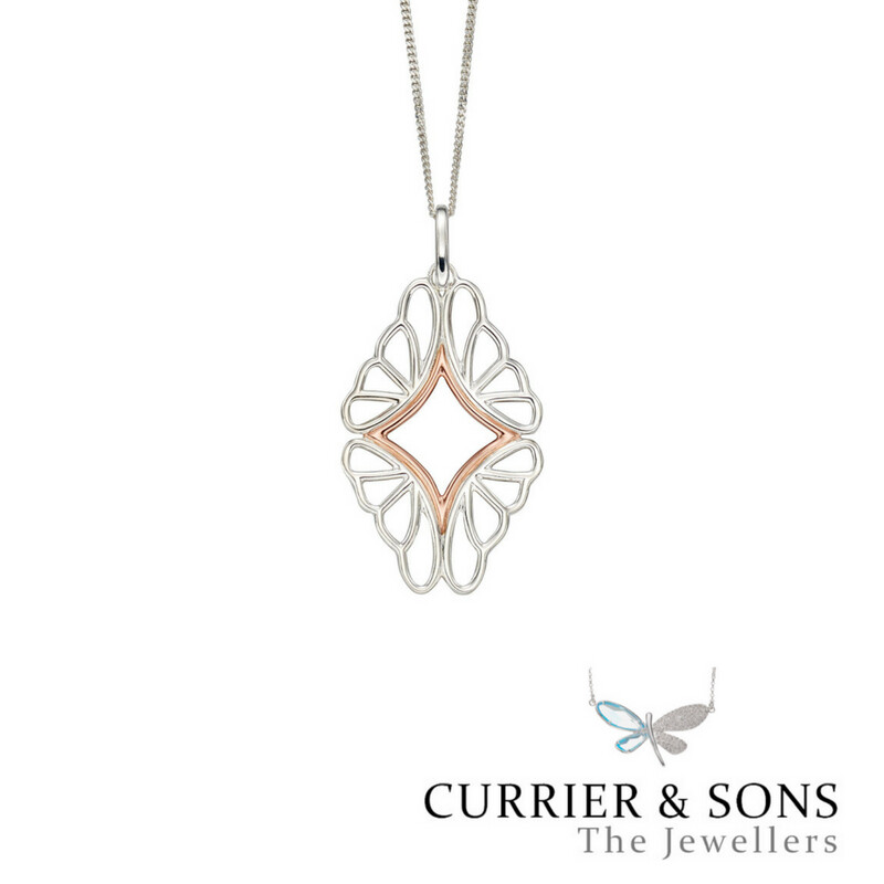 925 Sterling Silver Abstract Butterfly Wing Pendant Necklace (Chain Included)