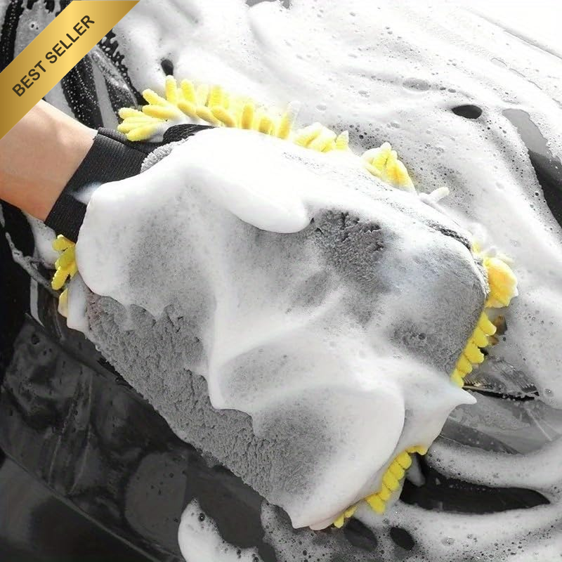 2Pc Car Wash Mitts, Chenille Microfiber Double-Sided Thick Cleaning Gloves for S