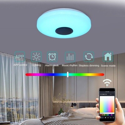 Wireless Bluetooth LED CeilingLight Speaker RGB E27 36W Music Playing Party Lamp