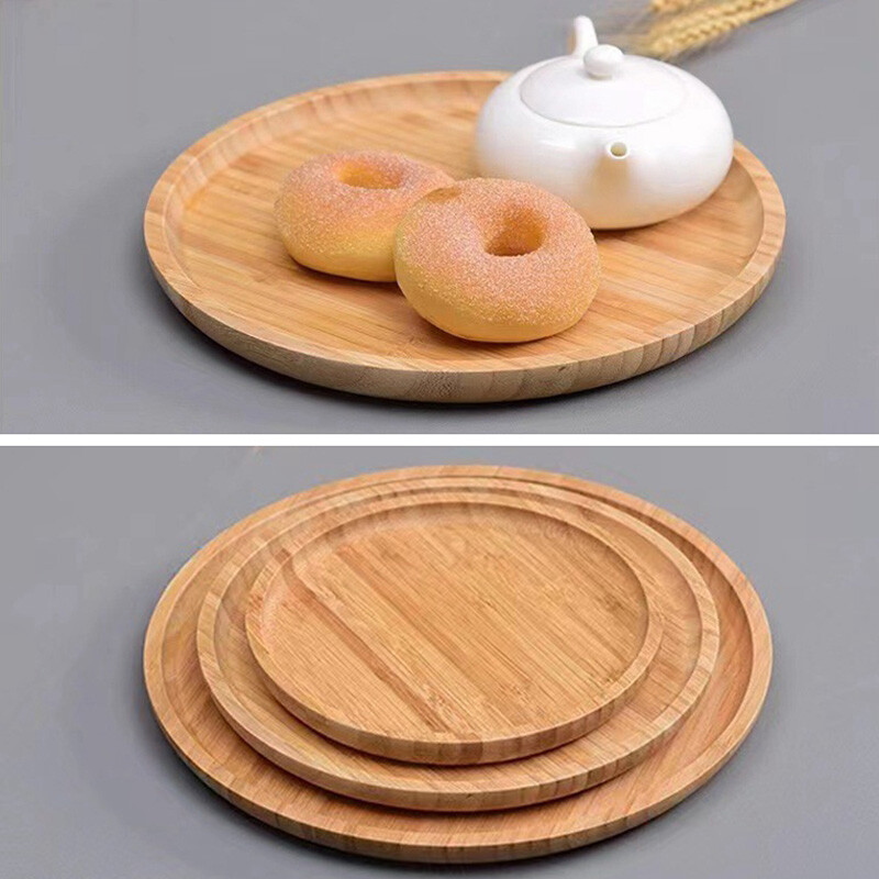 1PCS Round Bamboo Tray Tea Serving tray Food Coffee Snack Candles tray Home