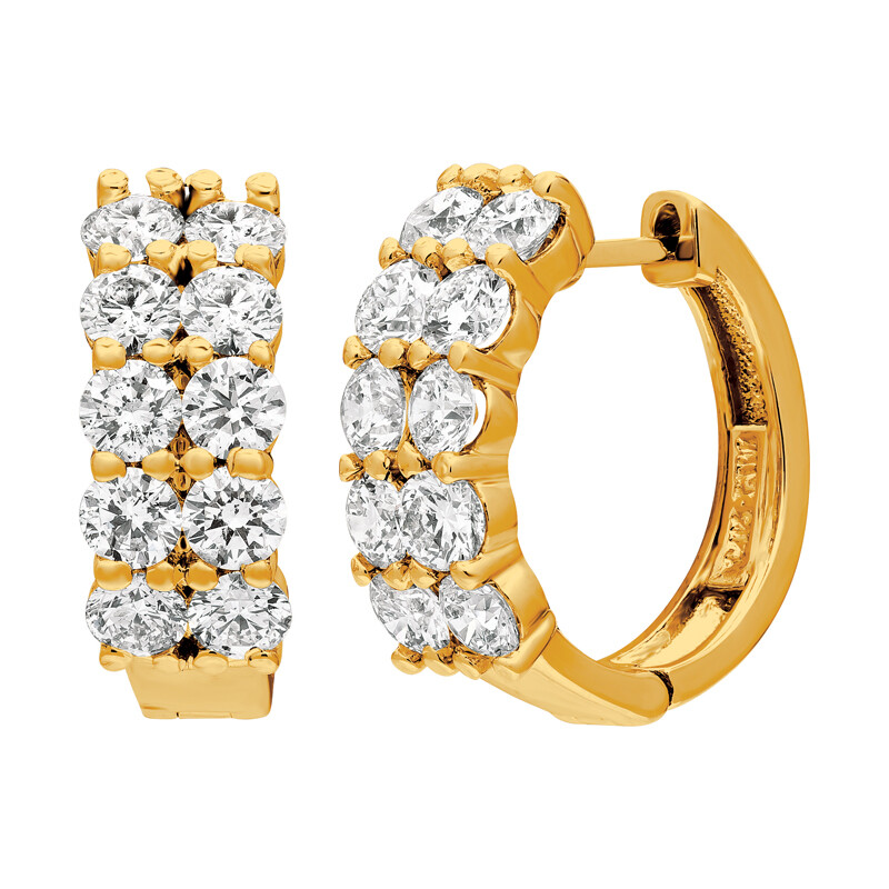 Pre-owned Morris 3.10 Carat Natural 2 Rows Diamond Hoop Earrings Si 14k Yellow Gold