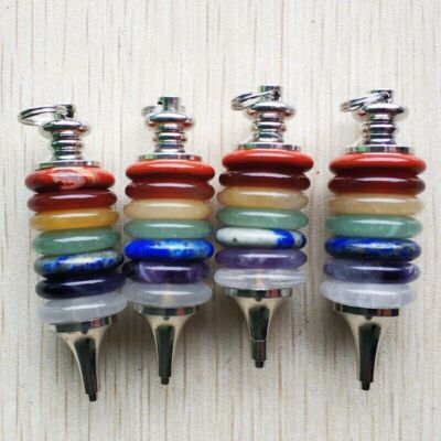 Natural Stone 4pcs 7 Chakra Wheels of Life Quartz Crystal Pendulum Pendant