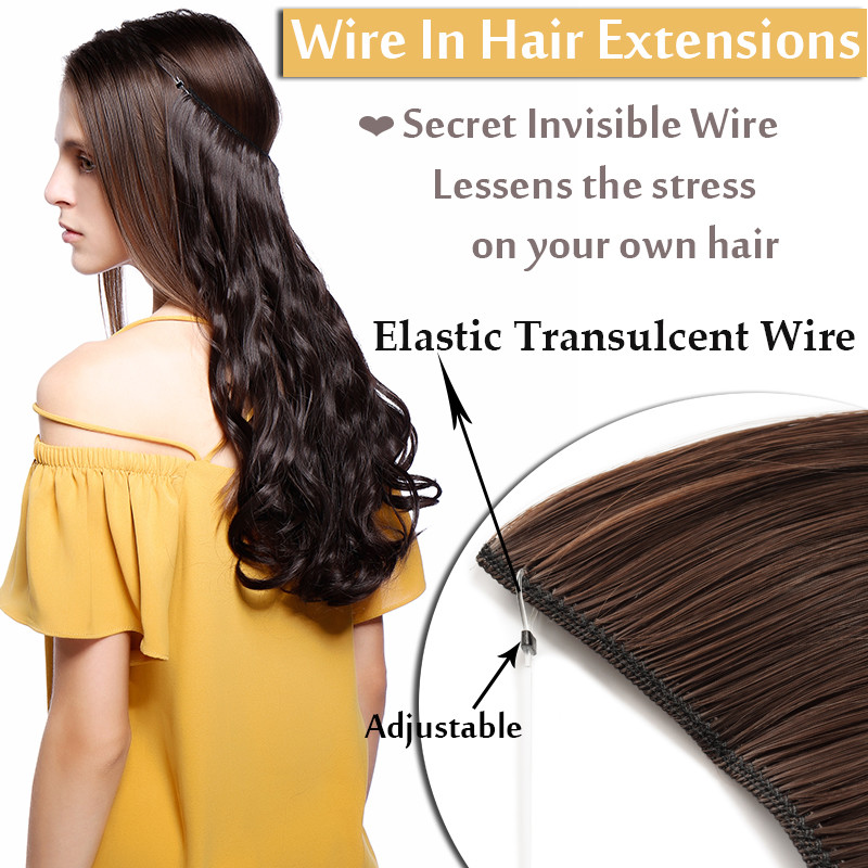 Hidden Long Invisible Band Wire In Thick One Piece Hair Extensions Mix As Human