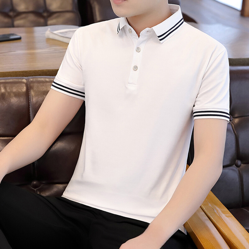 Chemise À Manches Courtes Pour Hommes Polo Rayé Col T-Shirt Basique Tee D'Été