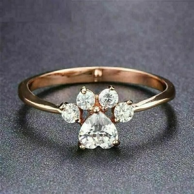 2 Ct Heart Cut Simulated Paw Print Wedding Ring 14k Rose Gold Plated