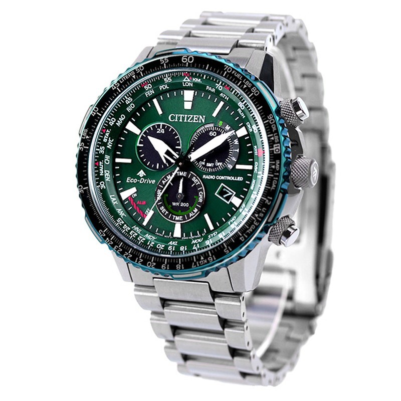 Pre-owned Citizen Promaster Sky Cb5004-59w Green Eco-drive Radio Direct Flight Men Watch