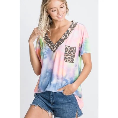 Tie Dye/Leopard Top Medium