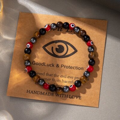 Fashion Evil Eye Natural Stone Bracelet Beaded Elastic Bangle Women Jewelry Gift