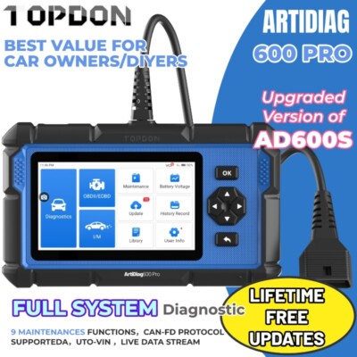 2025 TOPDON AD600PRO Full System Engine ABS SRS SAS AT TPMS EPB Diagnostic Tool